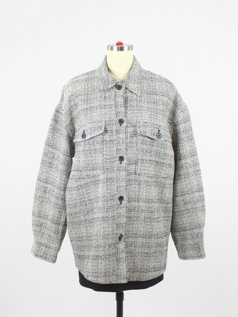 Aritzia BABATON Joan Black Cotton Linen Tweed Oversized Shirt Jacket, Size 2/M